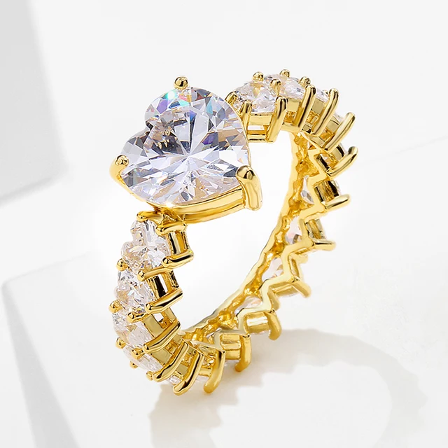 Handmade Eternity Promise Gold Crystal Ring AAA CZ Zirconia Engagement Wedding Band Rings for Women Men Finger Party Jewelry 21