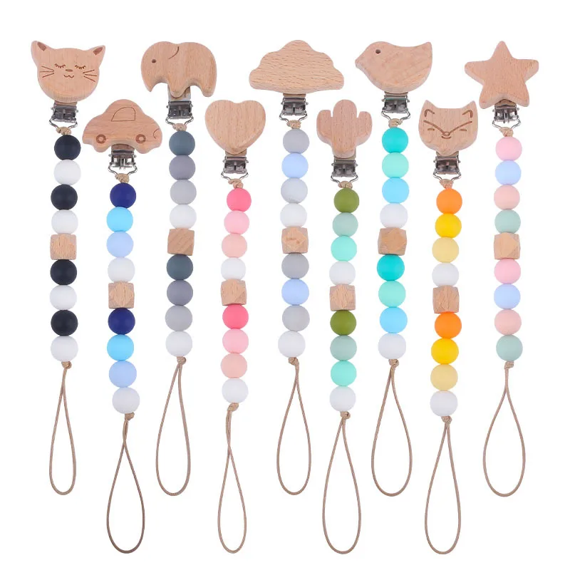 

Baby Silicone Dummy Holder 1pcs Beech Wood Pacifier Clip Love Heart Nipple Chain Handmade Baby Birth Shower Gift