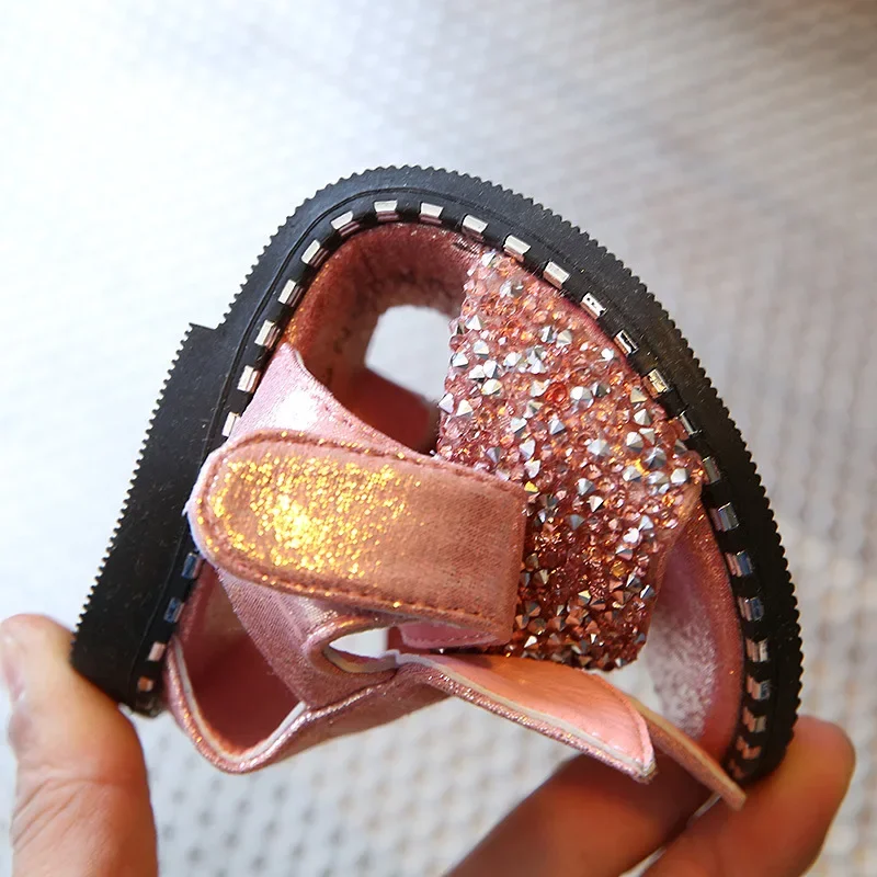 Baby Girl Sandals Fashion Bling Shiny Rhinestone Girls Shoes With Rabbit Ear Kids Flat Sandals 13-22CM