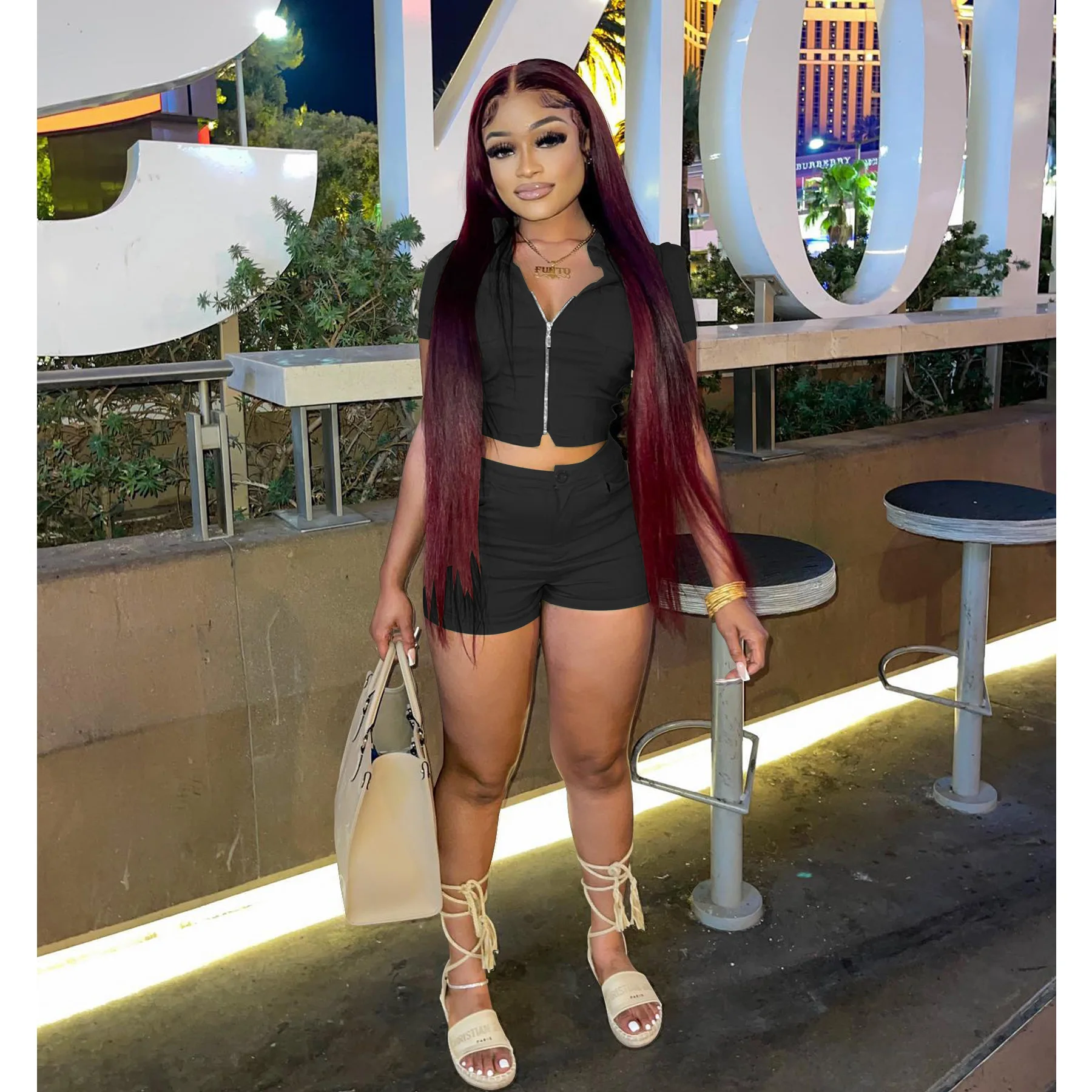 

Fashion Tracksuit Sportswear Workout Sets Summer Casual Sport Pant Suit Women Bikertwo Piece Short Sets