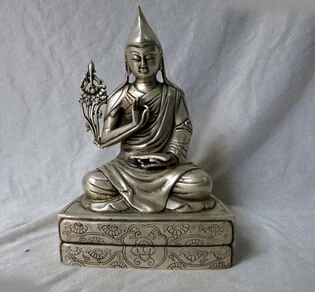 9 "China Silver Fina Bufmo Guru Padmasambhava Buda Escultura Estatua Chino Bronce Antiguo Caleidoscopio Rame Ottone