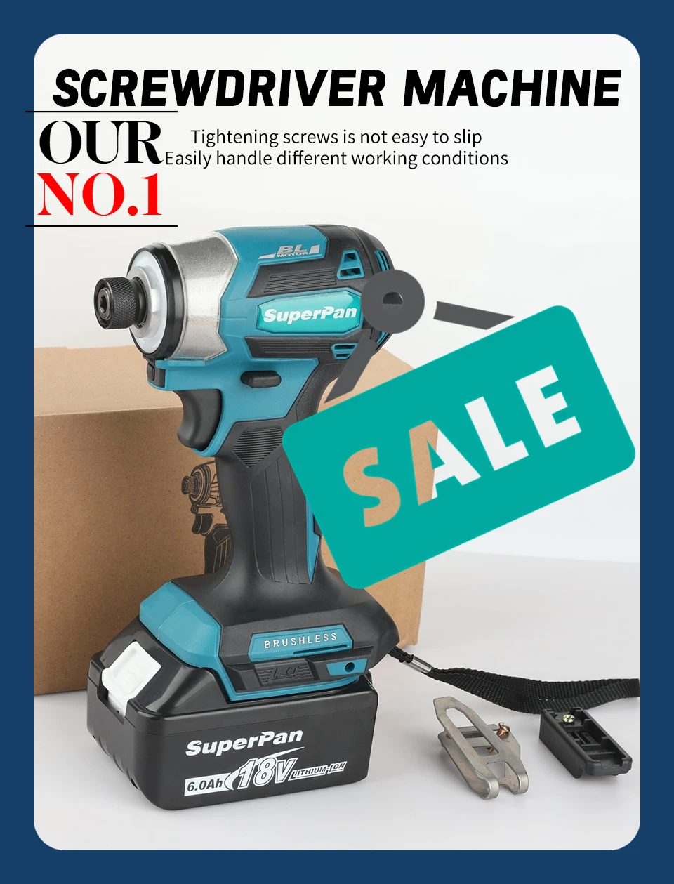 SuperPan DTD173 cordless screwdriver set -180N torque impact gun, brushless drill, home DIY tool, For Makita 18v Battery pins 2