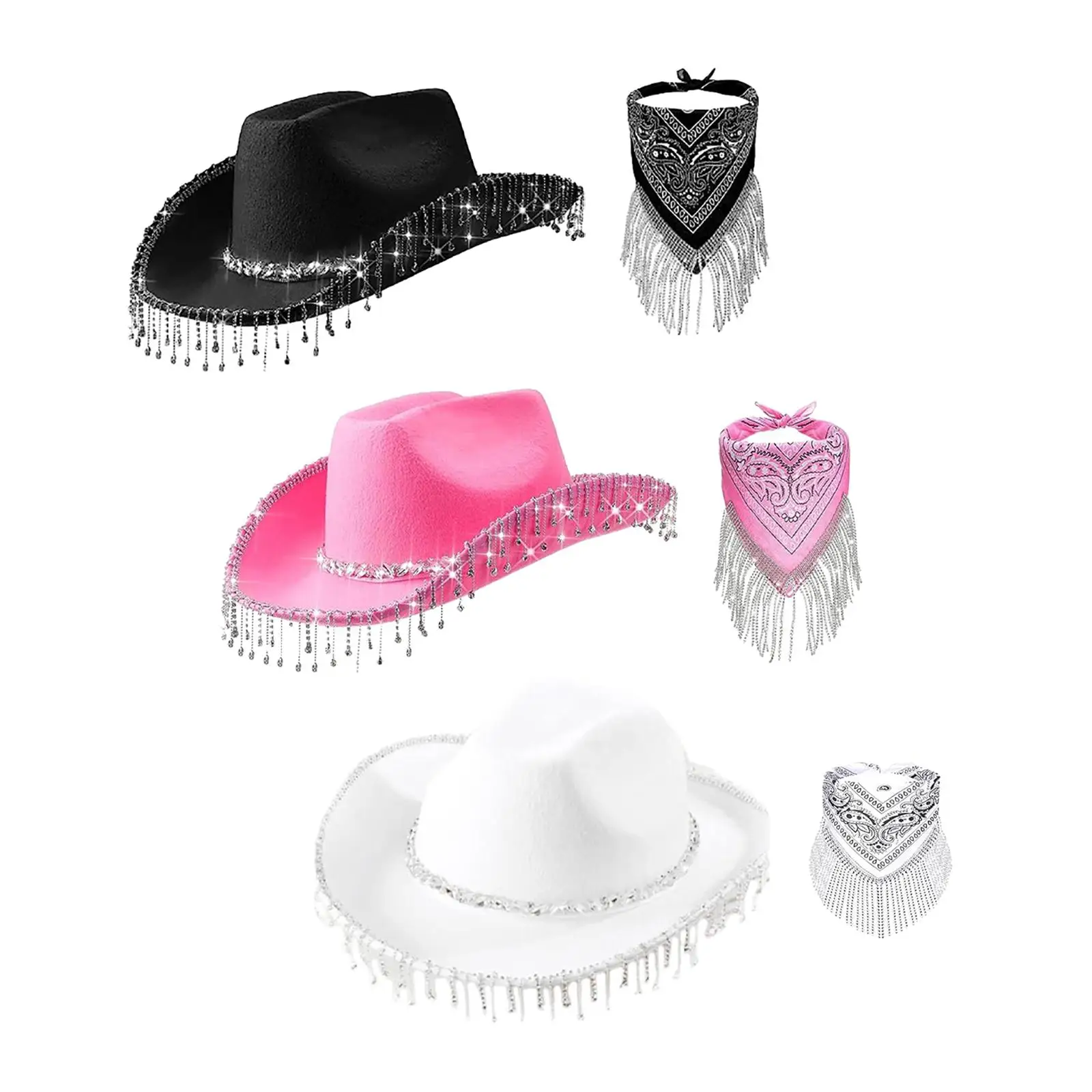 

Cowboy Hat with Fringed Bandana Set Big Brim Cap Cowgirl Hat Party Hat for Men Women Celebration Role Play Party Favors Travel