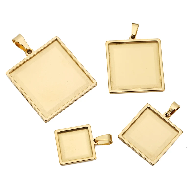 

5pcs/lot Gold Stainless Steel Square Bases 15/20/25/30mm Cabochon Bezel Blank Trays for Pendants Setting Jewelry Making Supplies