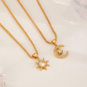 Vintage Gold Color Chain Crystal Sun Necklace For Women Jewelry 2025 Trending New Women's Moon Star Necklaces Colar Kolye Colar