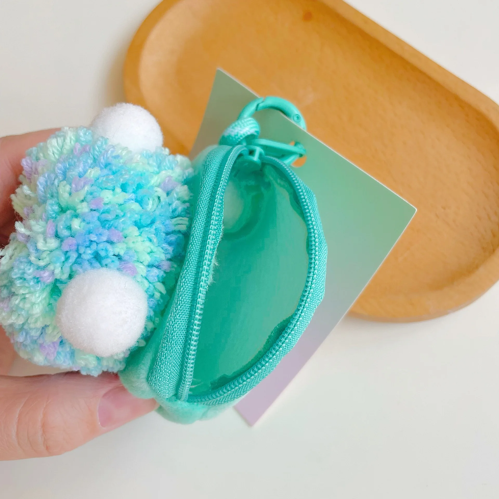 Creative Cute Woolen Ball Coin Purse Wallet Earphone Bag Colorful Woolen Key Storage Small Bag Hanging Decoration Pendant Gift
