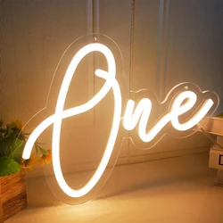 LED Neon Number Lights One Sign for First Birthday Party Home Bar Hotel Art Decor Wall Mounted Light Up Sign