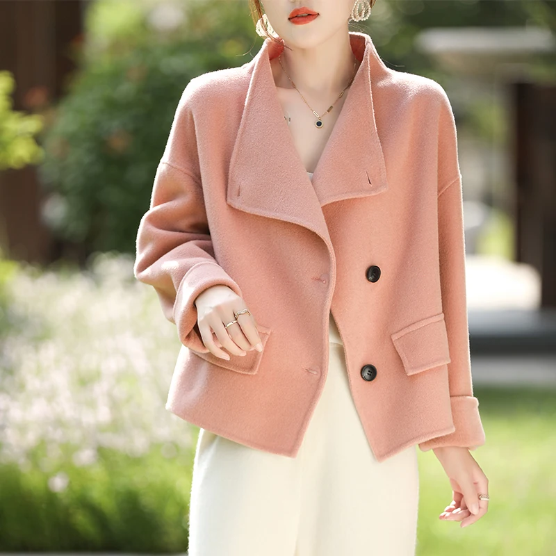 Autumn and Winter New Wool Overcoat 100% Double-Sided Slimming Jacket Women's Short Stand Collar High-End Loose Coat
