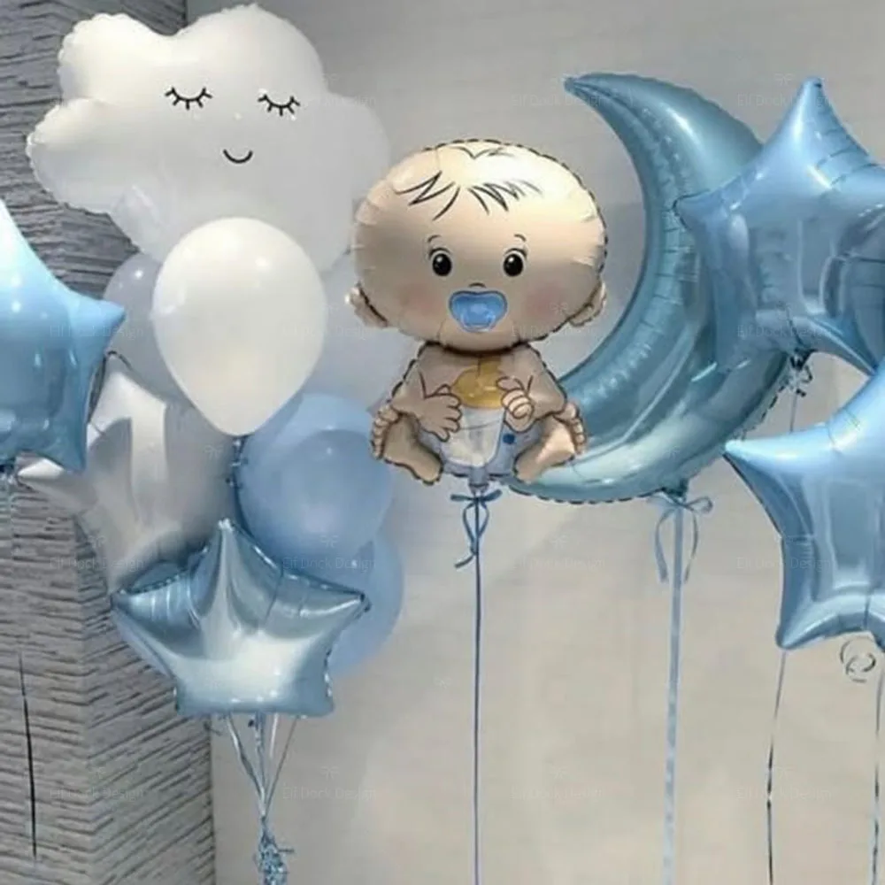 15 stücke Junge Baby Schnuller Baby Vollmond Wolken Geburtstag Aluminium Film Luftballons Baby Shower Party Decora Feier Liefert