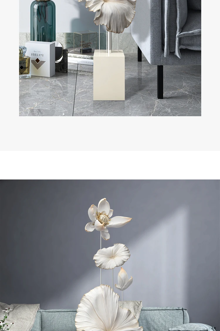Lotus Rhyme Sculpture Decoration Living Room Large Floor Decoration Statue New Chinese Light Luxury Home Decor Housewarming Gift