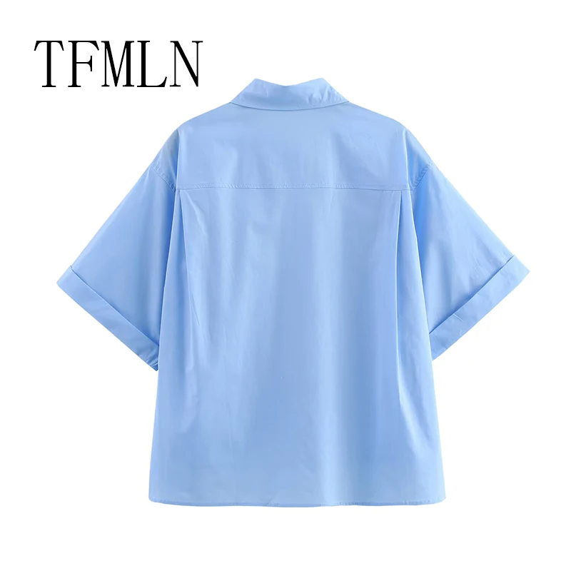 TFMLN Summer New Women Poplin Blouses Shirts Female Oversized Short Sleeve Tops Shirts Casual Top