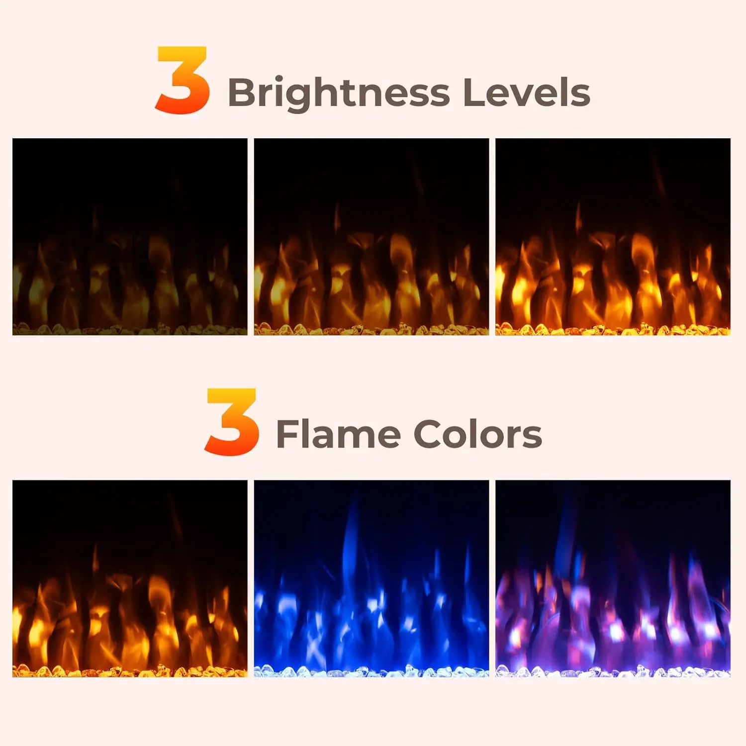 23 Inches Electric Fireplace Insert 750W/1500W Fireplace Heater with Remote Control Adjustable Flame Color Brightness 1H-8H 5