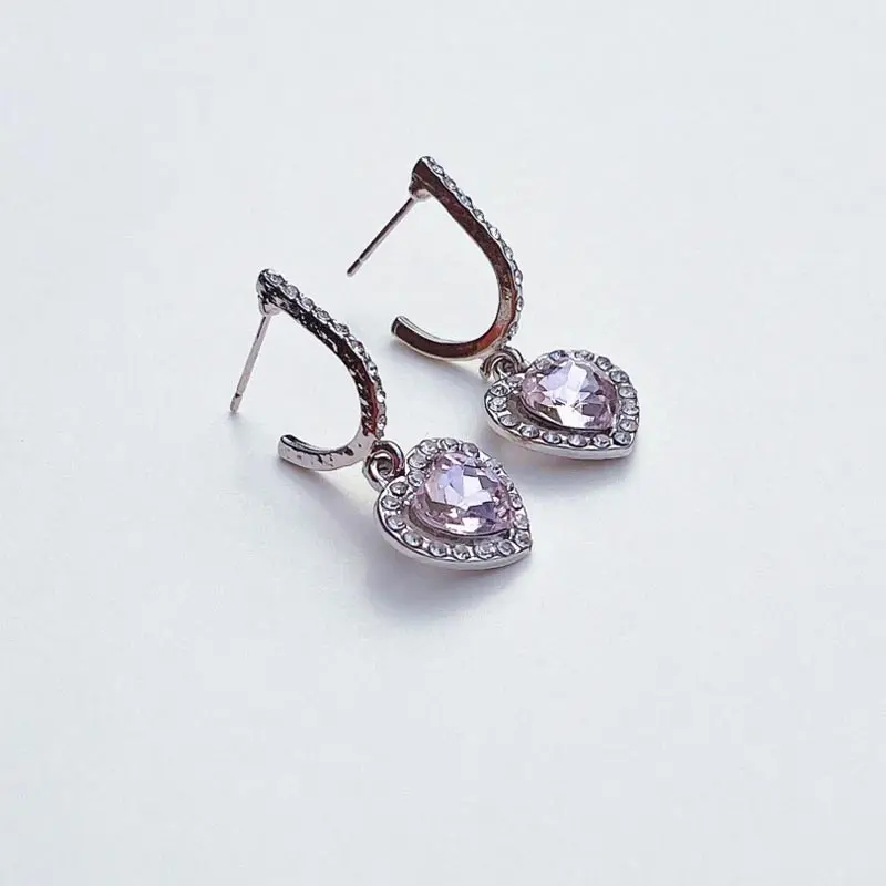 Pink Sweet Peach Heart Zirconia Ear Studs Kpop Idol Lee Know