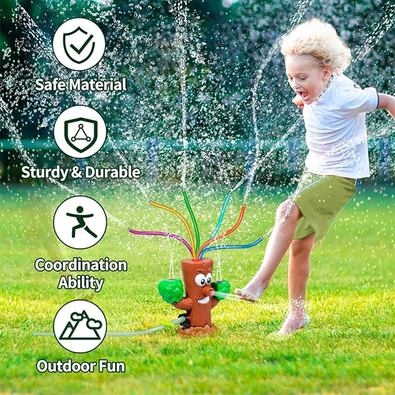Water Spray Sprinkler Stump Outdoor Hose Water Six tubes 360° Roating Wiggle Garden Lawn Summer Water Toy For Kids Boys Girls 2