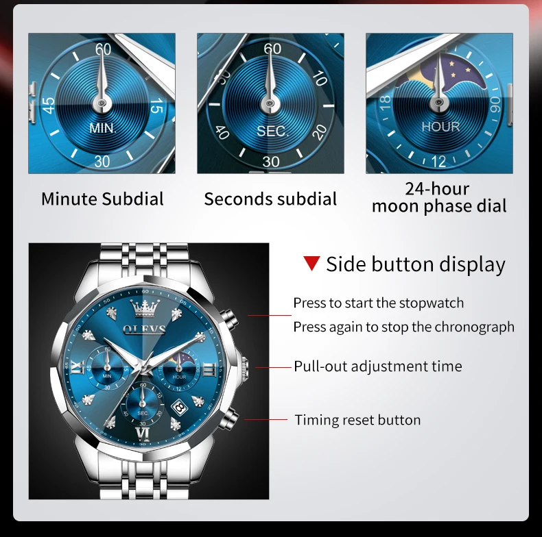 OLEVS Luminous Chronograph Men's Waterproof Quartz Watch - Auto Date, Business Sport Design