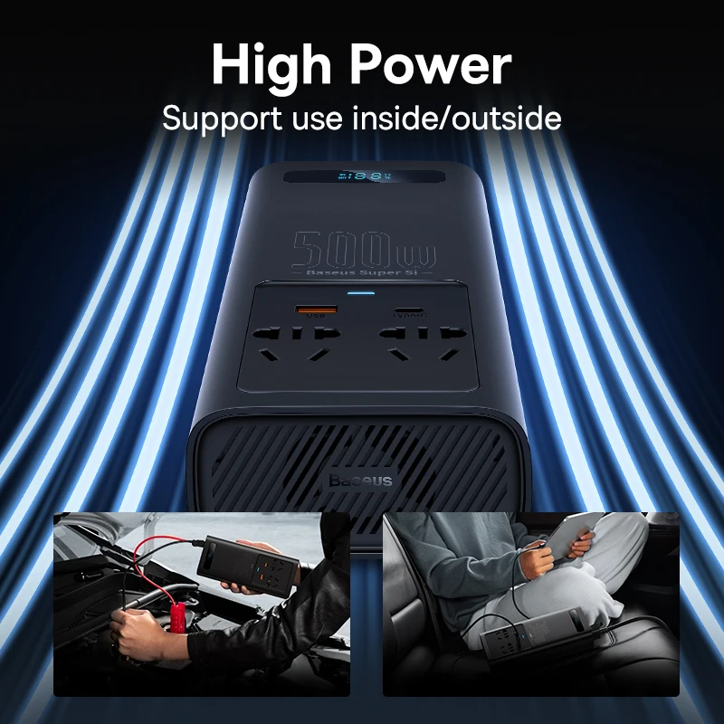 Baseus 500W Car Inverter DC 12V to AC 220V Digital Display Auto Power Inversor USB Type C Fast Charger For Car Power Adapter vehicle inverter car converter inverter car inverter car power converter car charger power adapter power inverter