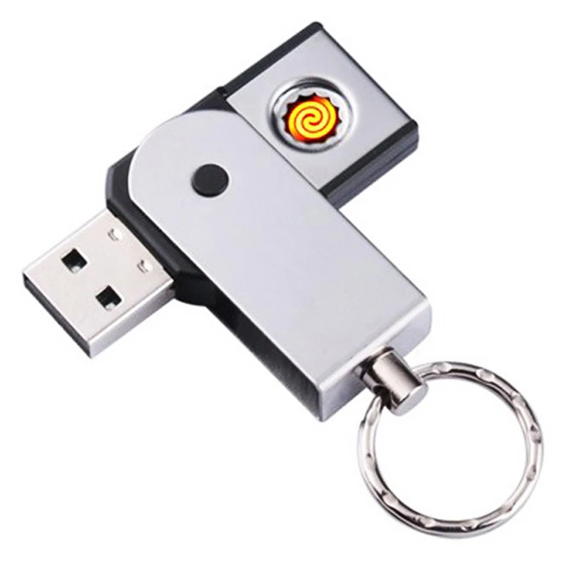 Mini USB Lighter Smart Double-Sided Cigarette Lighter Keychain Flash Drive Type Metal Windproof Electronic Gifts