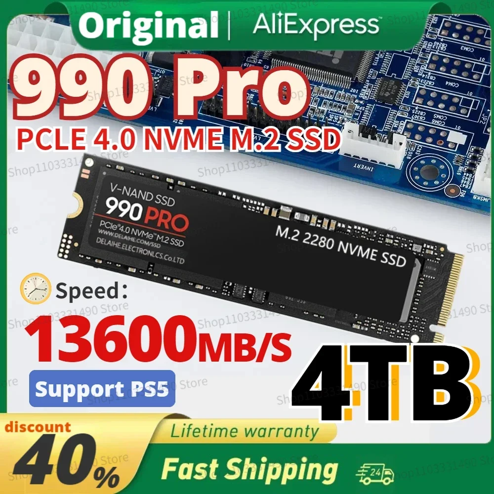

2024 New Original Brand 990PRO SSD M.2 2280 PCIe Gen 4.0 X 4 NVMe Internal Solid State Disk 4TB 2TB 1TB for Desktop/laptop/PS5