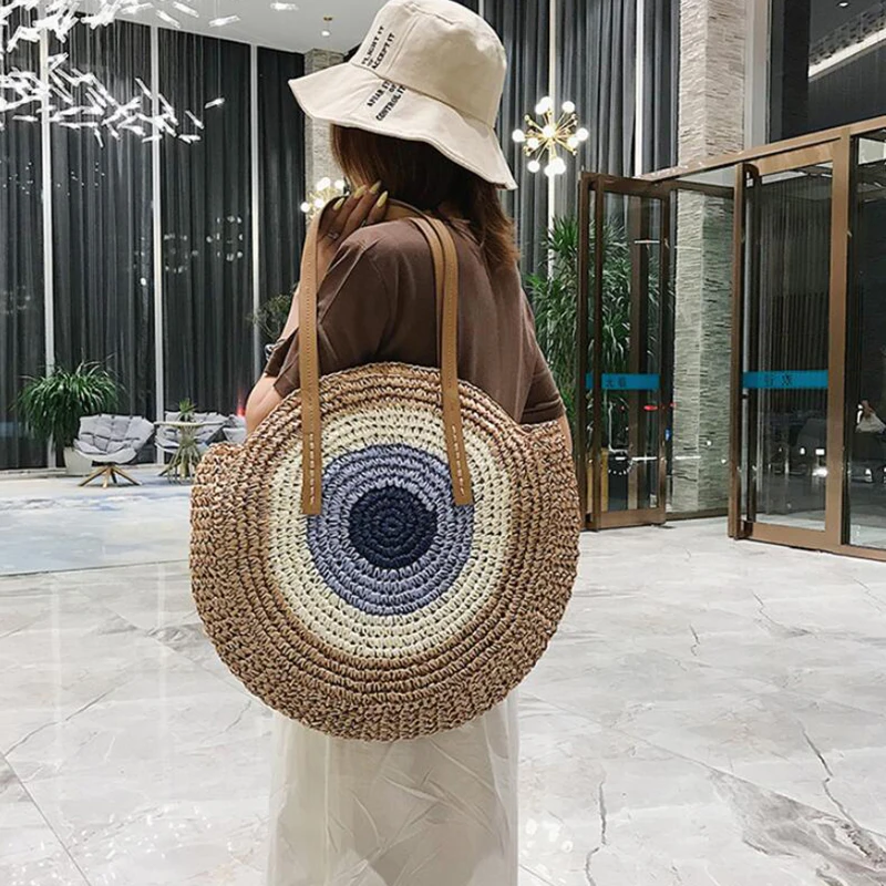 Summer Round Straw Shoulder Bag Women Large Capacity