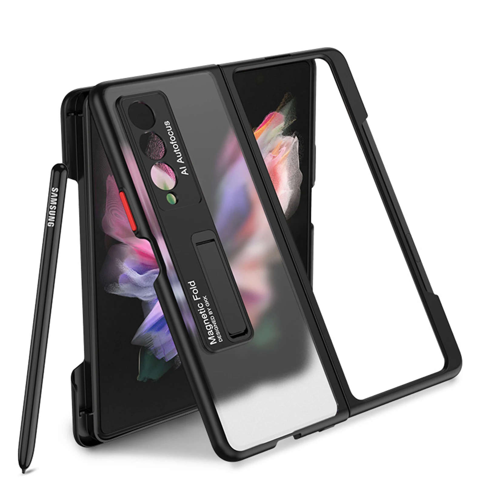 

Роскошный прозрачный матовый чехол для Samsung Galaxy Z Fold 3 с боковым S слотом для ручки, прозрачный жесткий чехол для телефона с защитой от пожелтения