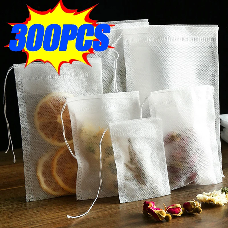 300/100Pcs Tea Bags Non-woven Fabric Filter Bags for Spice Tea Infuser with String Heal Seal Disposable Teabags Empty disposable tea bags,disposable tea filter bags