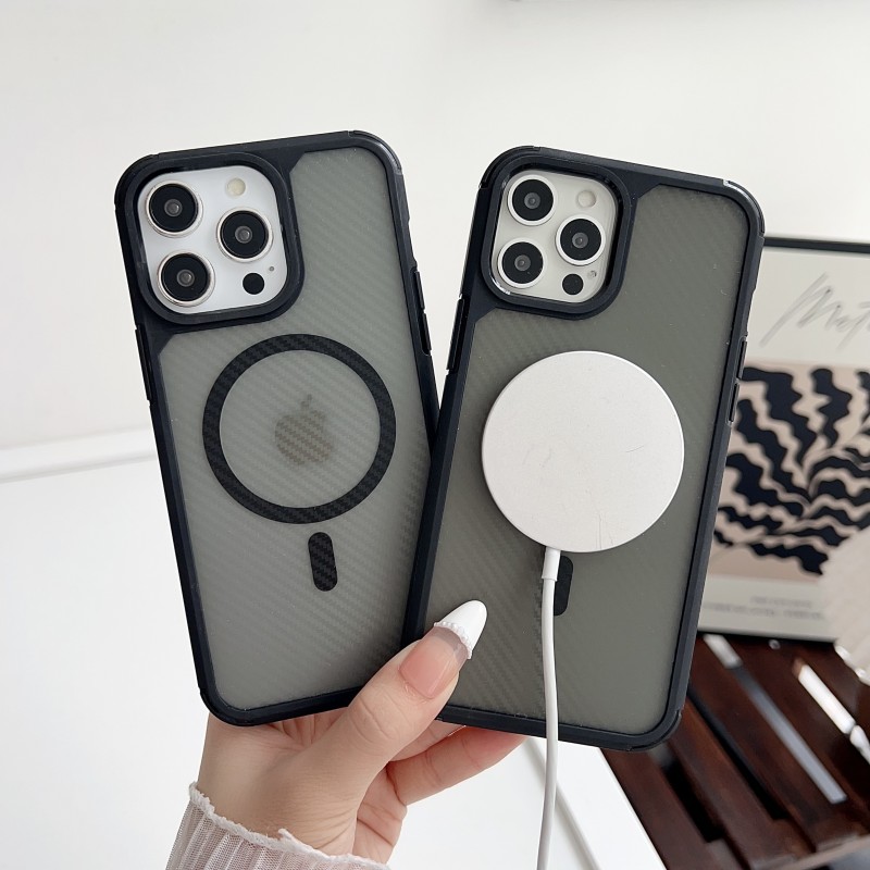 Magnetic Frosted Case For iPhone 16 15 Pro Max 11 12 13 14 Plus X XS Max Magsafe Wireless Charging Carbon Fiber Plastic Cover