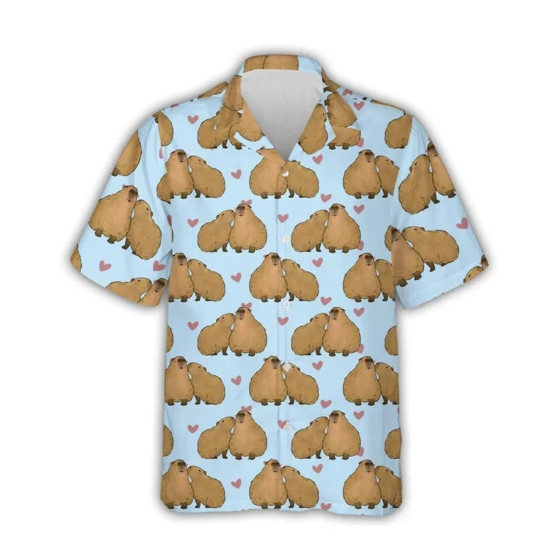 thumbnail image 1 of Camisa con estampado de capibara kawaii para hombre, camisa hawaiana de manga corta con solapa, estilo playero, estilo hawaiano, para hombre, 1 of 5