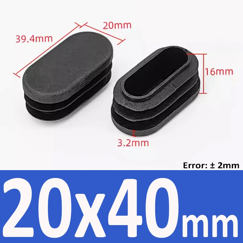 Oval Oblong Tube End Caps, Black/White Plastic Furniture Accessories