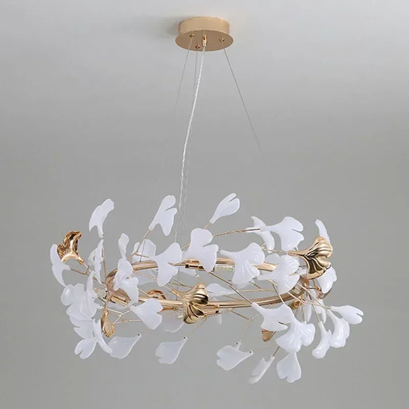 White Ginkgo Chandeliers Living Dining Room Acrylic Leaves Pendant Lights Designer Light Luxury Hotel Bar Desk Lamp led chandelier ceiling chandelier led pendant light
