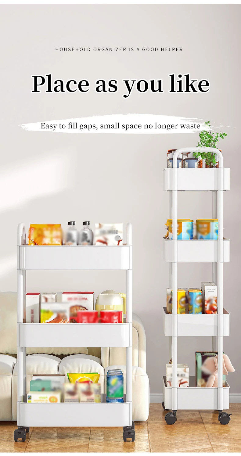 Description Picture 6 of item1 PC 3-Layer Rolling Plastic Storage Cart with Armrests - Space-Efficient Multi-Room Organizer, Matte Finish