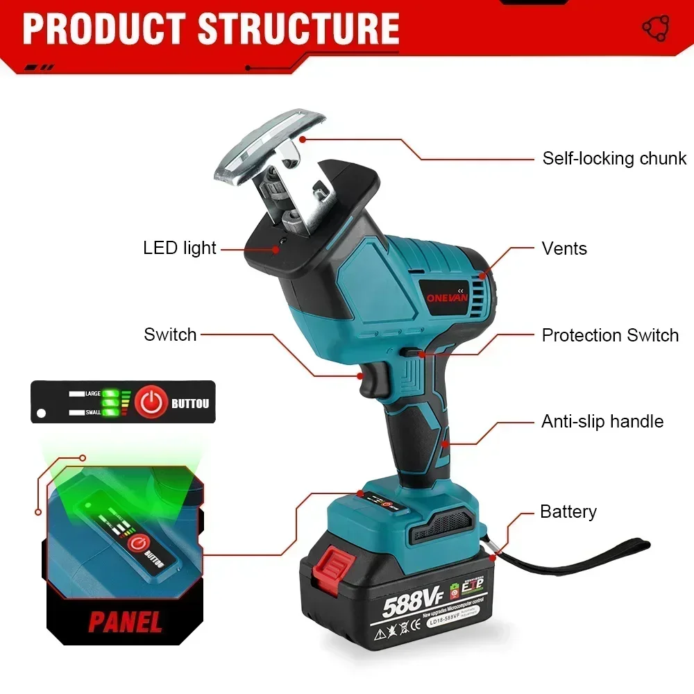 3600W 12000SPM Brushless Cordless Electric Reciprocating Saw For Makita 18V Battery