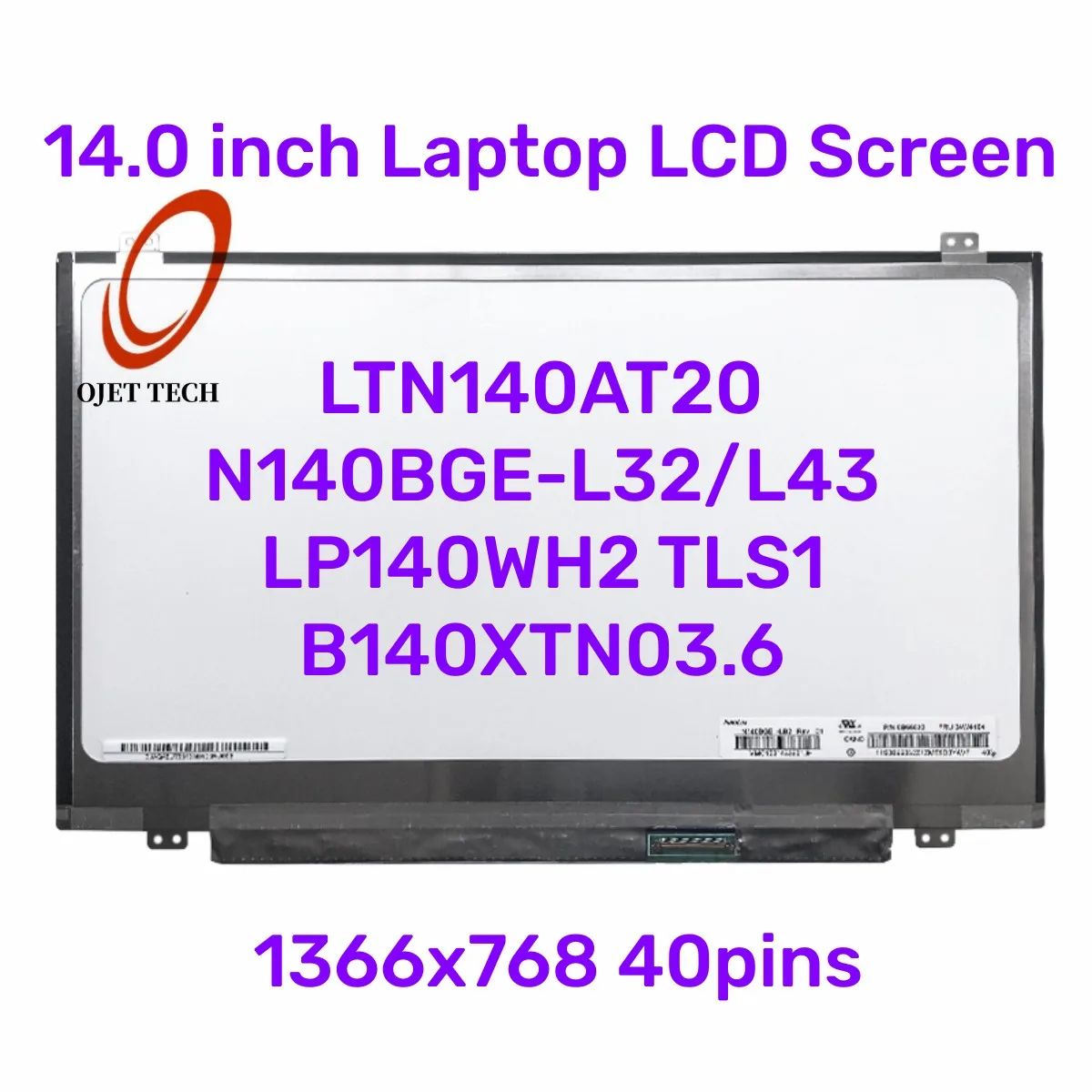 Tela Lcd do Portátil Cabível para Lenovo B140xtn03.6 Ltn140at20 N140bge-l32 N140bge-l43 Lp140wh2 Tls1 Fru 04w4184 40pin Lvds 140 Dentro