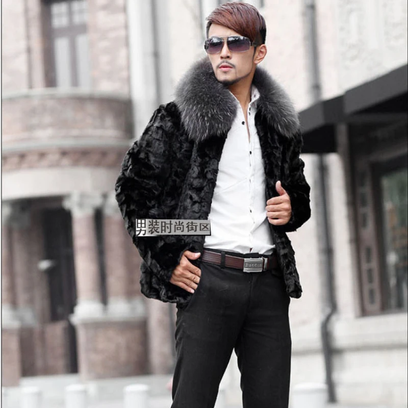 Men Faux Fur Coat Winter Thick Warm Fur Collar Long Sleeve Windbreaker Luxury Brand Men Clothing Fur Coats