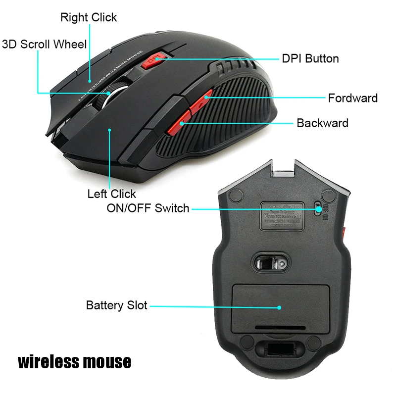 1600DPI 2.4GHz Wireless Optical Mouse Gamer for PC Gaming Laptops Opto-electronic Game Wireless Mice with USB Receiver best office mouse