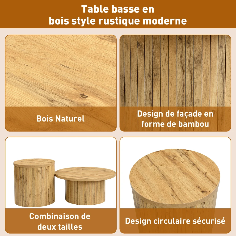 Multifunktionaler Tablett-Couchtisch aus Naturholz – doppelter runder Beistelltisch für das Wohnzimmer, vielseitiger Aufbewahrungstisch, Sofa-Beistelltisch – Detail 8