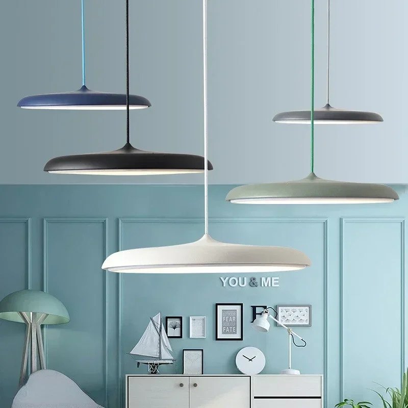 Nowoczesny Led w kształcie UFO wisiorek światła projekt okrągły kryty wiszące lampy Nordic stół obiadowy kuchenny salon Home Decor lampa wisząca