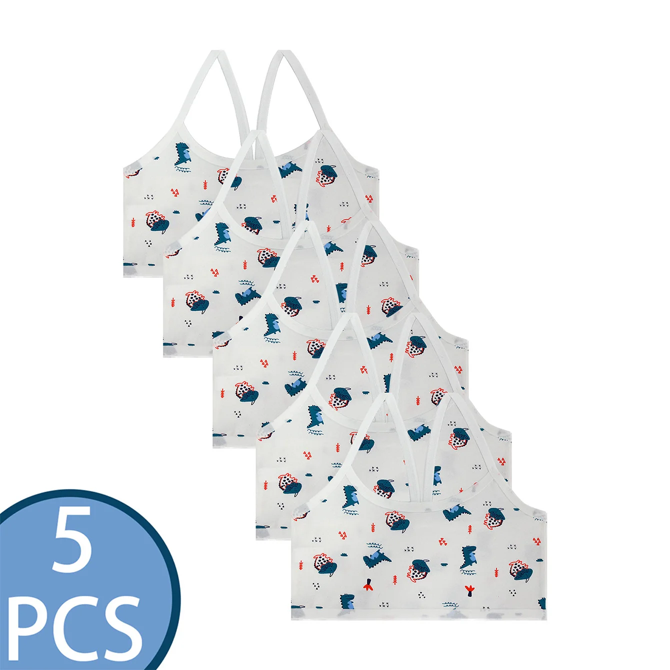 %E3%80%90Bestseller%20Alert%E3%80%91%205-Pack%20Cute%20Dinosaur%20Pattern%20Forest%20Theme%20Pure%20Cotton%20Half-Length%20Girls'%20Vest%20for%20Ages%209-12%20Comfortable%20Growing-Up%20Vest%20-%20Image%204