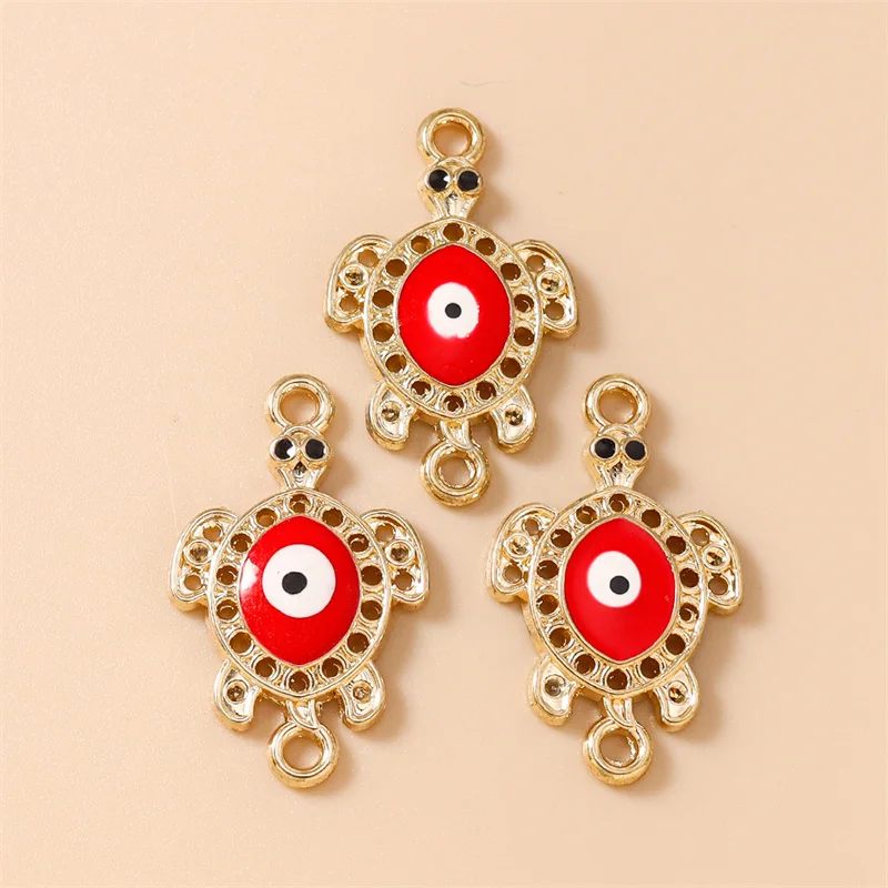 Leslie 10 Stück 16x27mm Goldfarbene Legierungs-Anhänger mit Bösem Auge und Schildkröte für Halsketten, Ohrringe, Schmuckzubehör, Türkische Augen-Anhänger – Detail 9