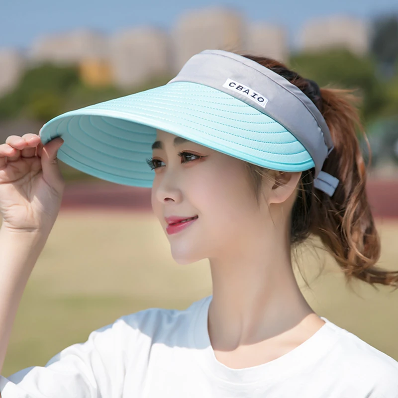 Women Beach Volleyball Cap Wide Brim Oversized Sun Hat Summer Tennis Sports Caps Sunscreen Visors Empty Tops Golf Caps New