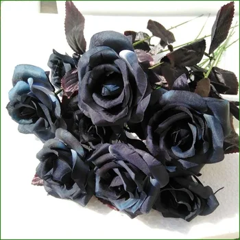 5pcs/Set Black Rose Flower Halloween Gothic Flowers Wedding Home Party Fake Flower Home Decoration 2