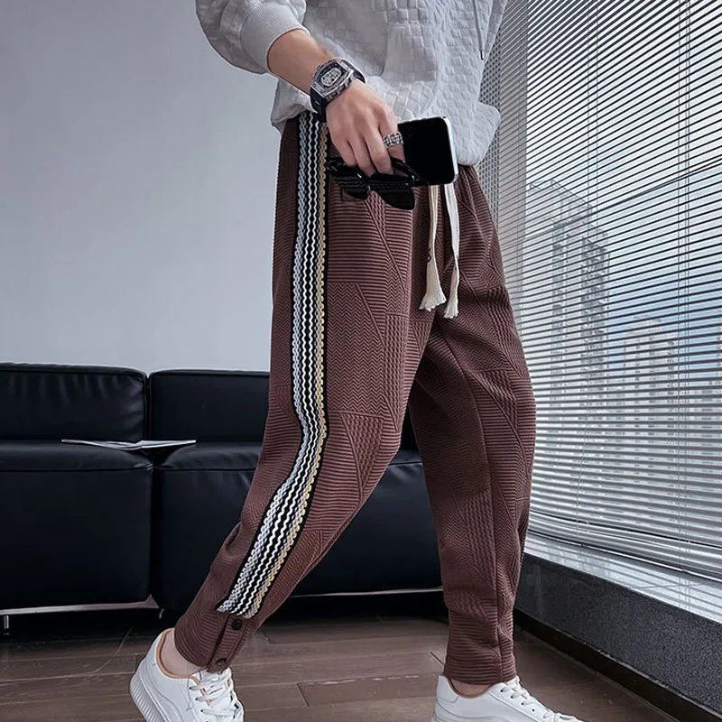 New Spring and Autumn Fashion Brand Splice Loose and Versatile Side Stripes Tie Feet Youth and Handsome Men's Casual Guard Pants