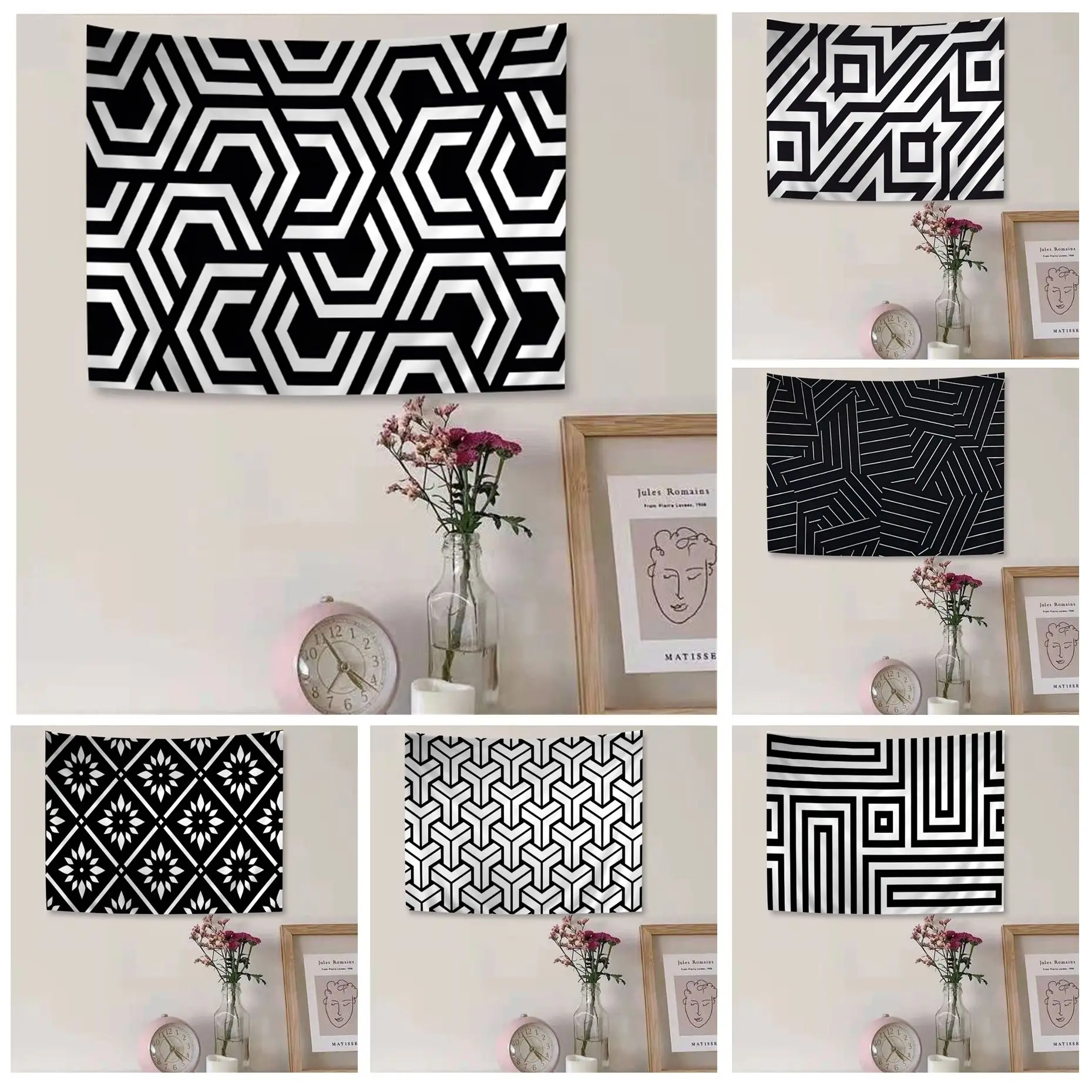 

Nordic Black Geometric DIY Wall Tapestry Cheap Hippie Wall Hanging Bohemian Wall Tapestries Mandala Wall Hanging Sheets