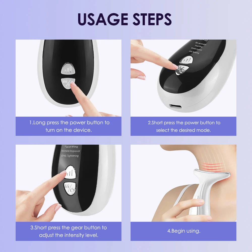 4 Modes Neck Beauty Device EMS Face Lifting Machine Double Chin Remover LED Anti Wrinkle Skin Tightening Facial Massager