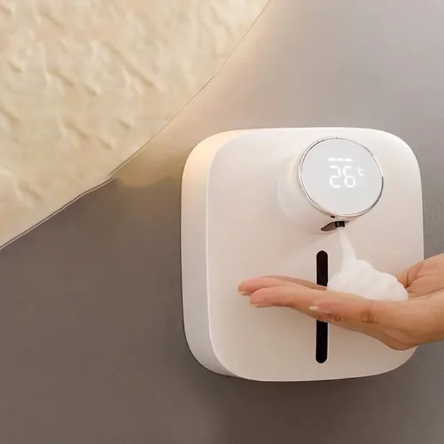 เครื่องจ่ายสบู่เหลวอัจฉริยะแบบเหนี่ยวนำกันน้ำชาร์จ USB ติดผนังโฟมขนาดเล็กอุปกรณ์ในห้องน้ำล้างโทรศัพท์มือถือ300มล. 1