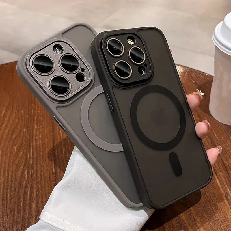 Magnetic Luxury Matte Translucent Armor Shockproof Case with Magsafe Wireless Charging Compatibility