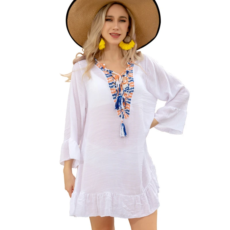 Women's Swimsuit Woman 2023 kimono Long-sleeved dress smock boho style beach skirt summer sun protection air conditioning skirt