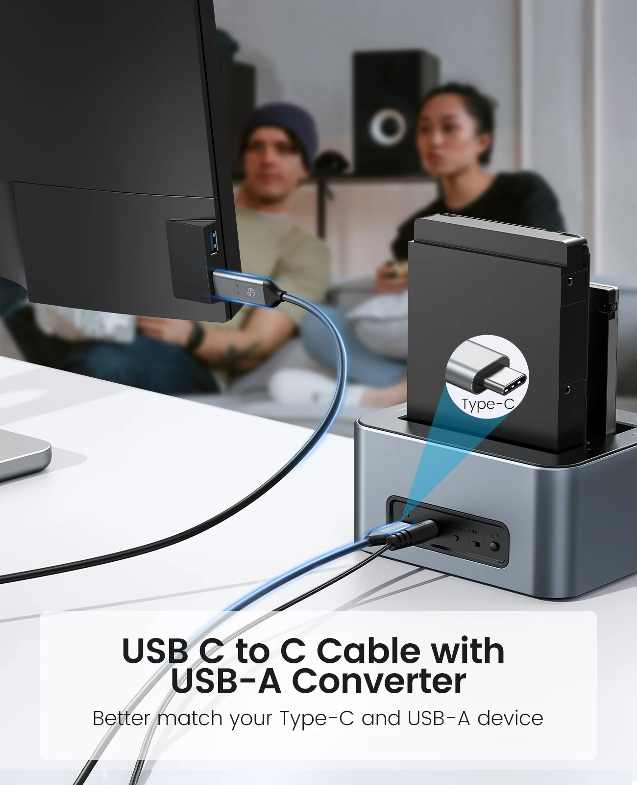 ORICO Aluminum Dual-bay Hard Drive Station Type-C 10Gbps Offline Clone 2.5/3.5