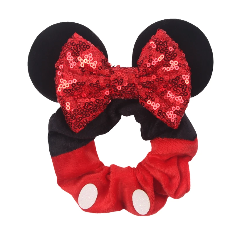 Cute Mouse Ears Velvet Scrunchies Hairband Women Elastic Ponytail Holder Girls Sequin Bow 2023 Kids Party DIY Hair Accessories