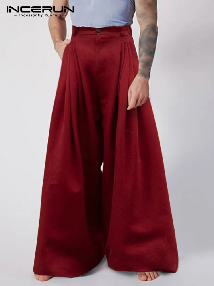 Men Fashion Casual Pantalons Solid All-match Simple Male Baggy High Waist Trousers Drop Crotch Long Pants S-5XL