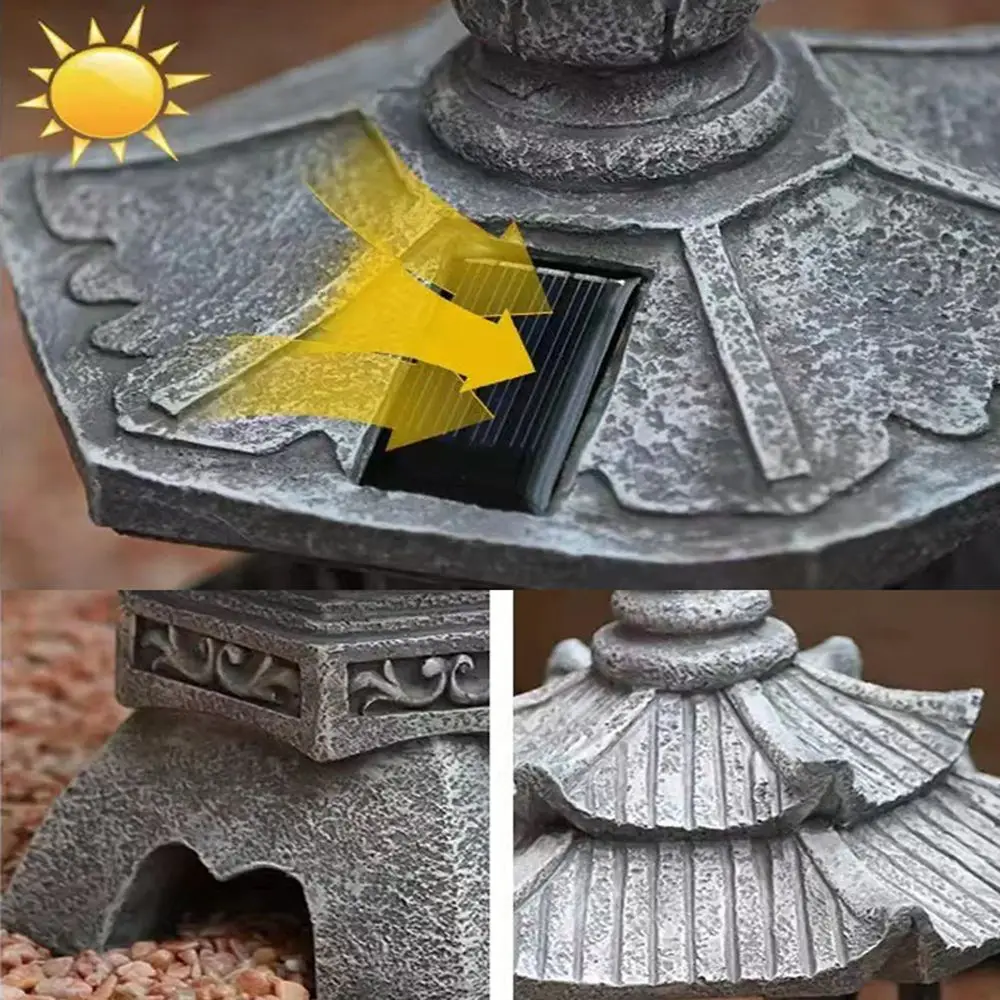 Creative Resin Solar Lamp Palace Lanterns Tower Statue Courtyard Zen Decoration Ornaments Solar Powered Pagoda Lantern solar lanterns resin statue resin handicraft ornaments garden statue resin ornament resin ornaments garden decoration pagoda lantern